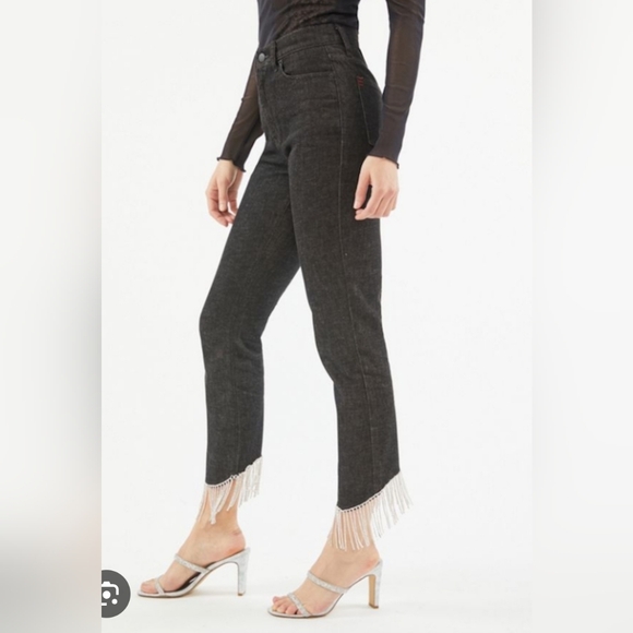 BDG High-Waisted Cropped Slim Straight Jean – Diamante Hem - Picture 1 of 6